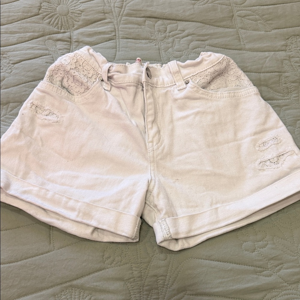 Kids Cream Lace Detail Shorts
